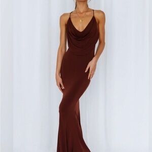 Hello Molly Chocolate Cowl Neck Cross Back Dress